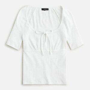 J. Crew | White Ribbed Tie-Front Short Sleeve Top - Size S